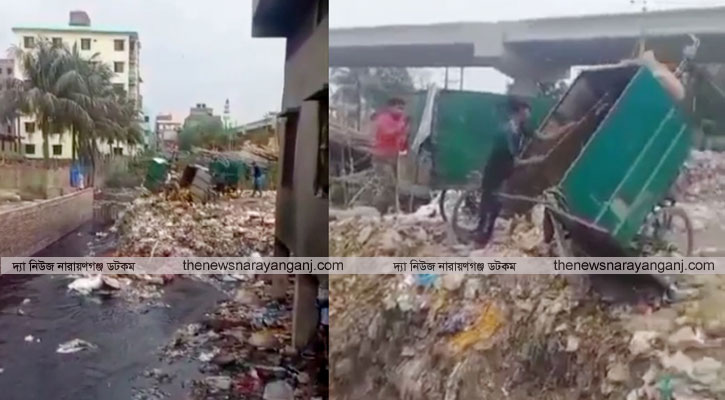 খাল দখলে নাসিকের ময়লা, ইউএনও’র অভিযানে ধরা দুই গাড়ি