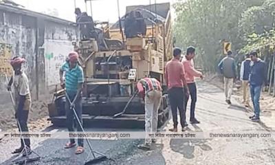 সোনারগাঁয়ে সড়ক নির্মাণে নিম্নমানের সামগ্রী ব্যবহারের অভিযোগ