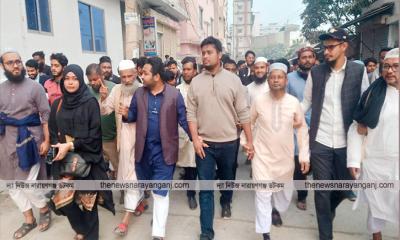 নারায়ণগঞ্জে গণভোটে হ্যাঁ ভোটের পক্ষে হাসনাত আব্দুল্লাহর গণসংযোগ