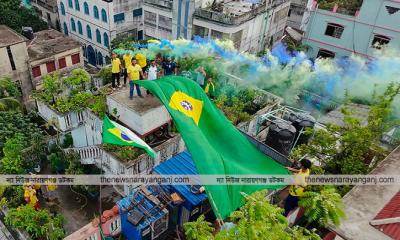 খানপুরে যুক্তরাষ্ট্রের প্রবাসীর ৪০ ফুটের ব্রাজিল পতাকা প্রদর্শন