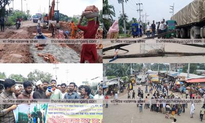 সংস্কারের দাবিতে সড়কে ছাত্র জনতা, মদনপুর-মদনগঞ্জ সড়ক অবরোধ